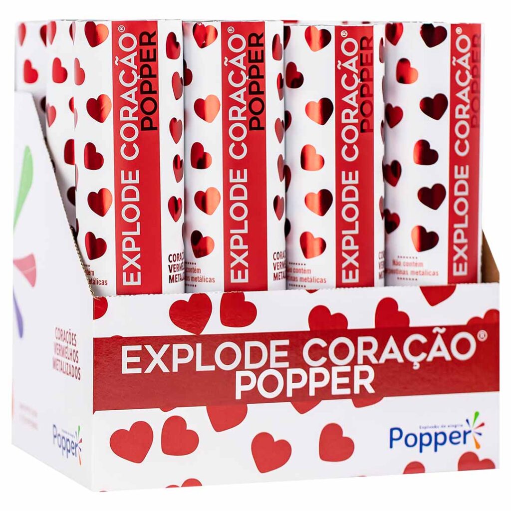 Lança Confetes Explode Coração Vermelho Metalizado Popper - 1230-H